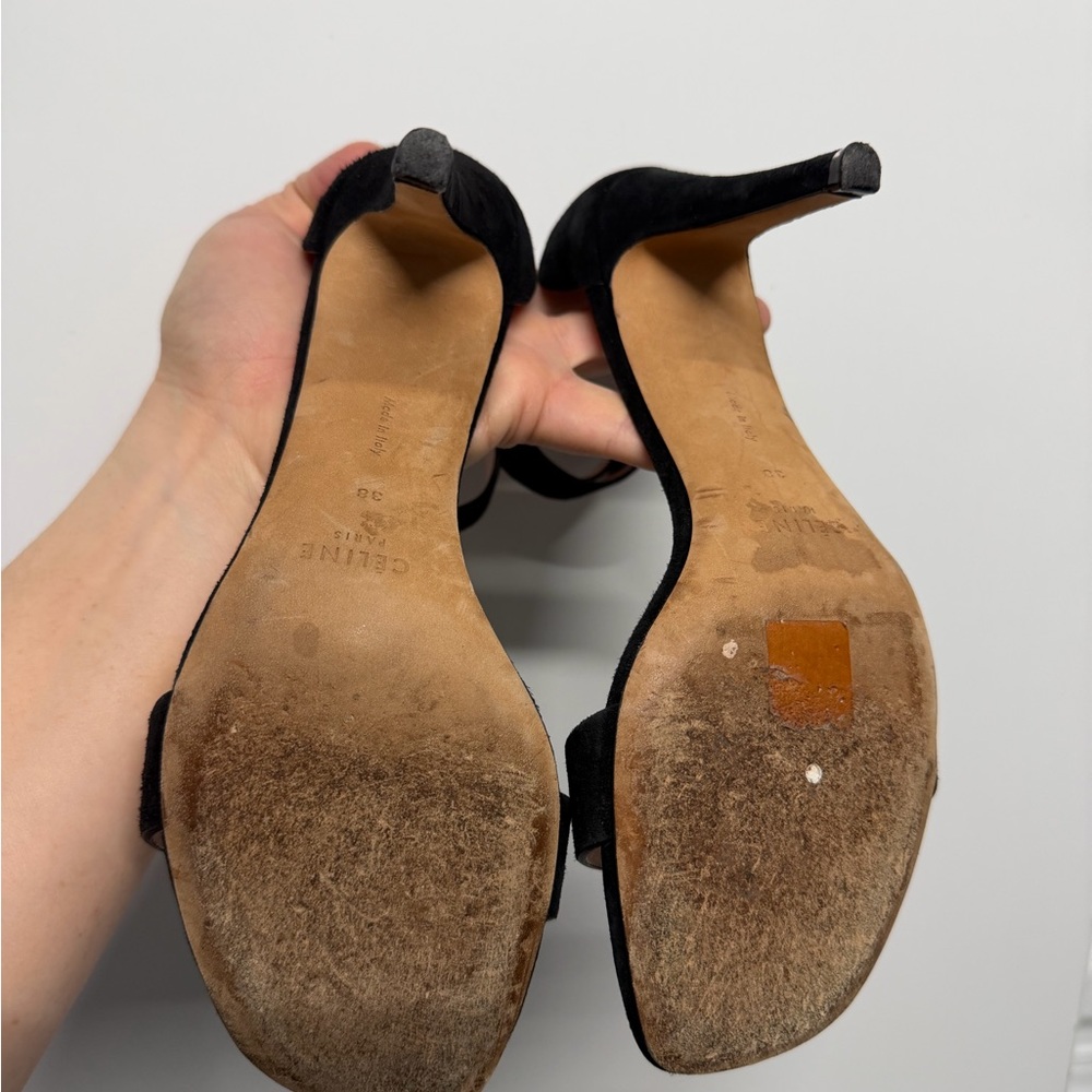 Celine Paris Black Suede Leather Sandal Ankle Strap Heels - EU 38.5 - Picture 8 of 9
